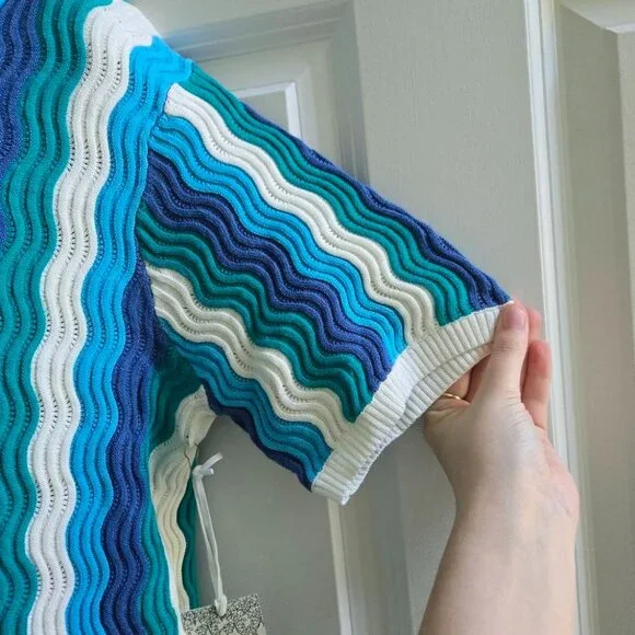 NWT Tuckernuck Hyacinth House Aqua Wavy Sammie Mini Dress Size Small - Picture 6 of 11